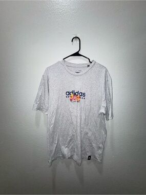 adidas White Short Sleeve Logo Tee with Colorful Graphic